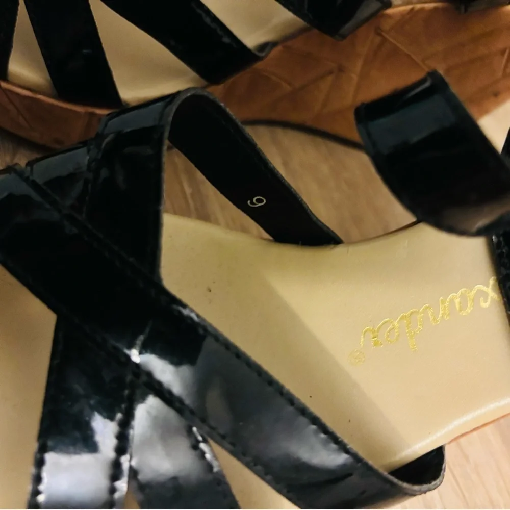 Athena Alexander Black and Tan Wedge Sandals